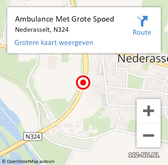 Locatie op kaart van de 112 melding: Ambulance Met Grote Spoed Naar Nederasselt, N324 op 18 september 2018 22:02