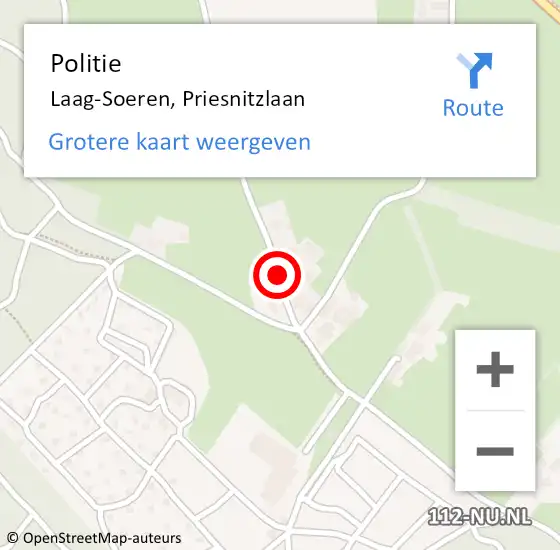 Locatie op kaart van de 112 melding: Politie Laag-Soeren, Priesnitzlaan op 19 september 2018 00:14