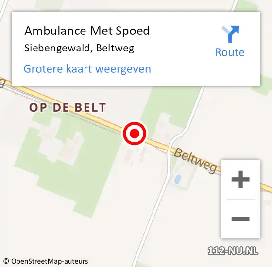 Locatie op kaart van de 112 melding: Ambulance Met Spoed Naar Siebengewald, Beltweg op 19 september 2018 09:03