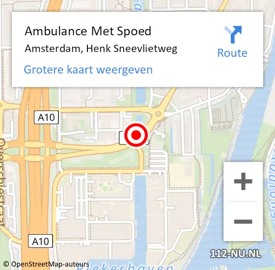 Locatie op kaart van de 112 melding: Ambulance Met Spoed Naar Amsterdam, Henk Sneevlietweg op 19 september 2018 09:16