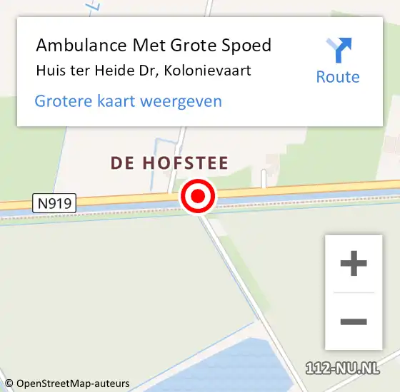 Locatie op kaart van de 112 melding: Ambulance Met Grote Spoed Naar Huis ter Heide Dr, Kolonievaart op 19 september 2018 10:49