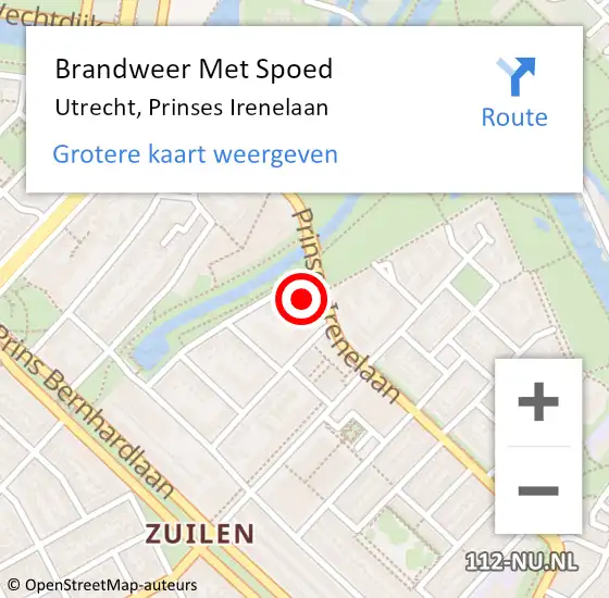 Locatie op kaart van de 112 melding: Brandweer Met Spoed Naar Utrecht, Prinses Irenelaan op 19 september 2018 10:56