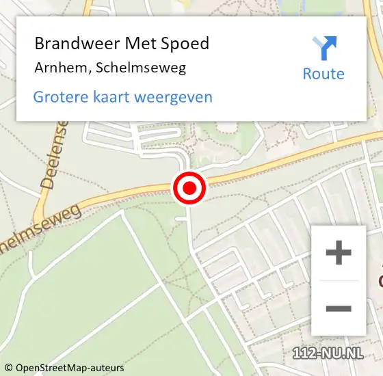 Locatie op kaart van de 112 melding: Brandweer Met Spoed Naar Arnhem, Schelmseweg op 19 september 2018 16:04