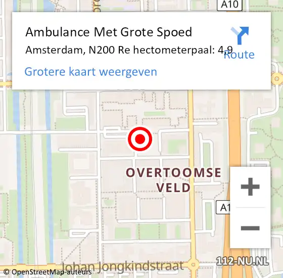 Locatie op kaart van de 112 melding: Ambulance Met Grote Spoed Naar Amsterdam, A10 Re hectometerpaal: 25,4 op 19 september 2018 17:23