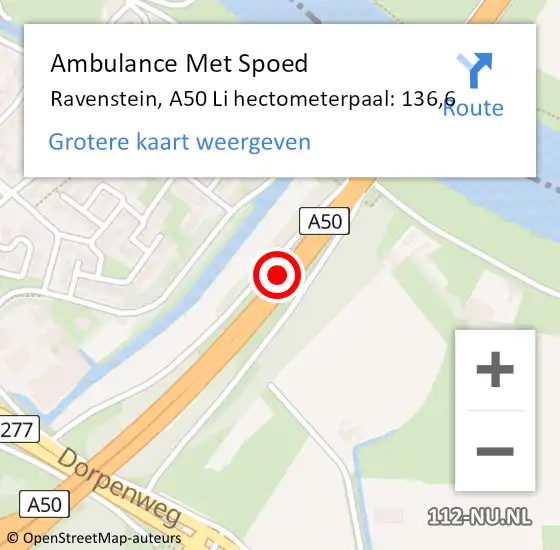 Locatie op kaart van de 112 melding: Ambulance Met Spoed Naar Ravenstein, A50 Re hectometerpaal: 138,4 op 20 september 2018 00:10