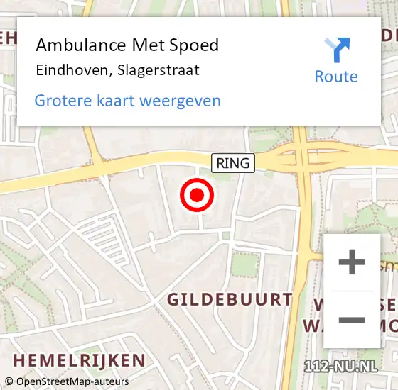 Locatie op kaart van de 112 melding: Ambulance Met Spoed Naar Eindhoven, Slagerstraat op 20 september 2018 00:24