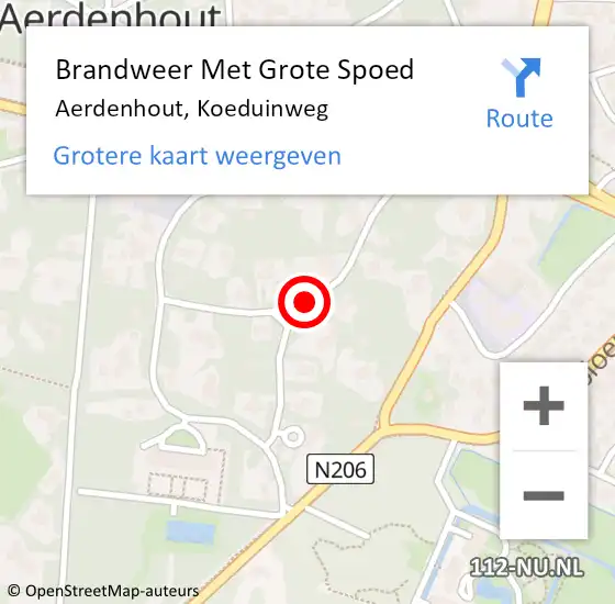 Locatie op kaart van de 112 melding: Brandweer Met Grote Spoed Naar Aerdenhout, Koeduinweg op 20 september 2018 00:48