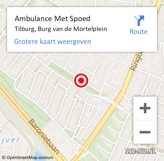 Locatie op kaart van de 112 melding: Ambulance Met Spoed Naar Tilburg, Burg van de Mortelplein op 20 september 2018 02:29