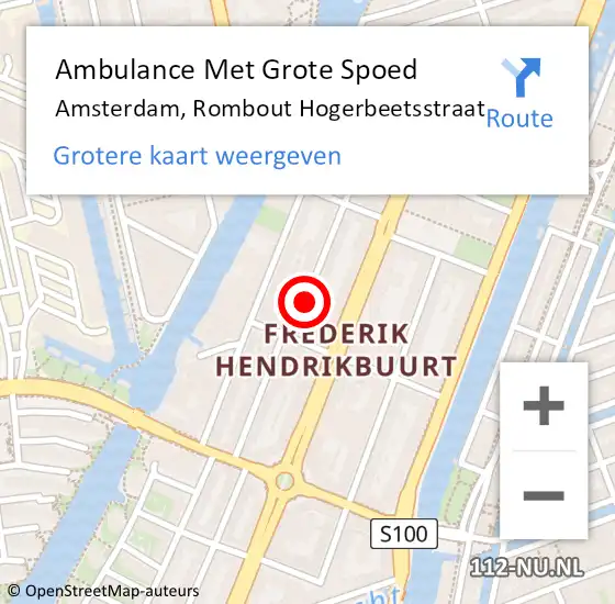 Locatie op kaart van de 112 melding: Ambulance Met Grote Spoed Naar Amsterdam, Rombout Hogerbeetsstraat op 20 september 2018 03:47