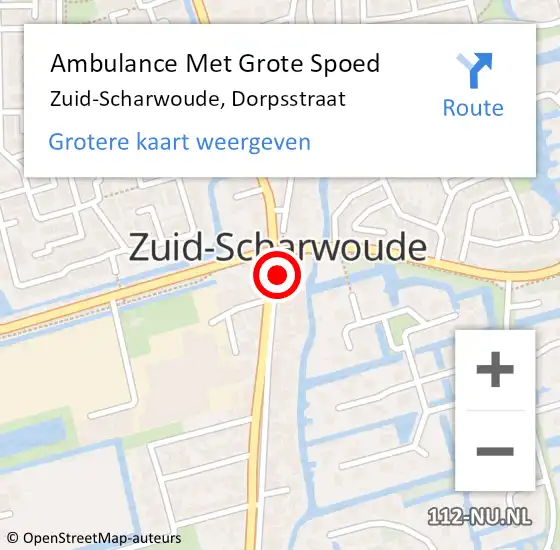 Locatie op kaart van de 112 melding: Ambulance Met Grote Spoed Naar Zuid-Scharwoude, Dorpsstraat op 20 september 2018 04:00