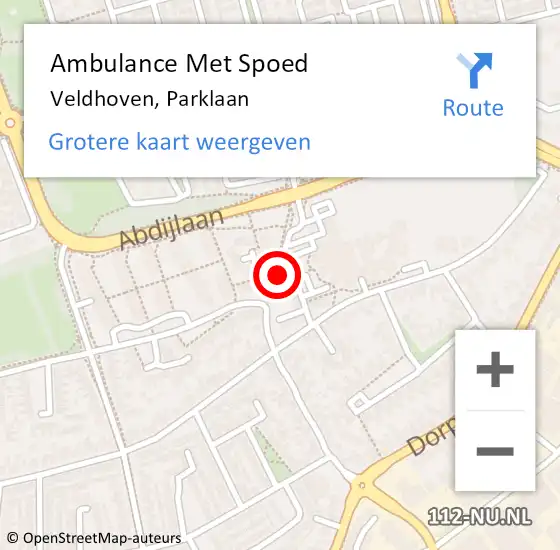 Locatie op kaart van de 112 melding: Ambulance Met Spoed Naar Veldhoven, Parklaan op 20 september 2018 04:06