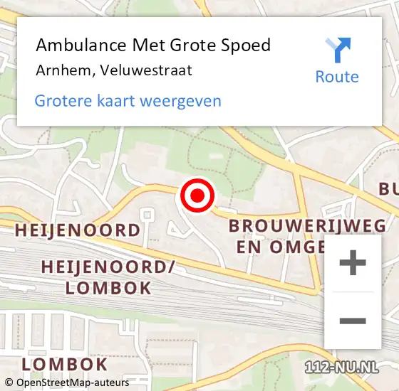 Locatie op kaart van de 112 melding: Ambulance Met Grote Spoed Naar Arnhem, Veluwestraat op 20 september 2018 04:07