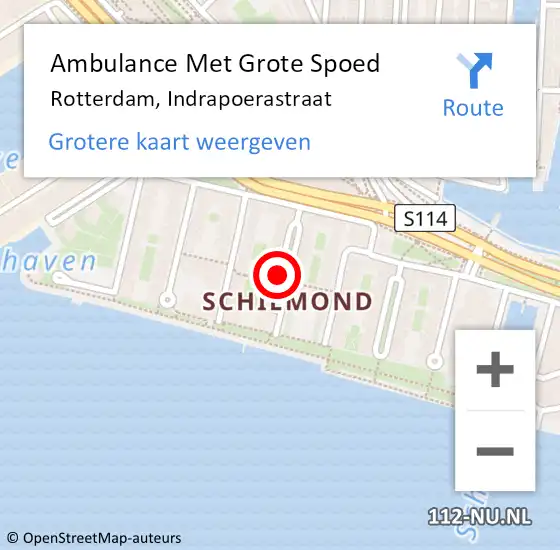 Locatie op kaart van de 112 melding: Ambulance Met Grote Spoed Naar Rotterdam, Indrapoerastraat op 20 september 2018 06:59