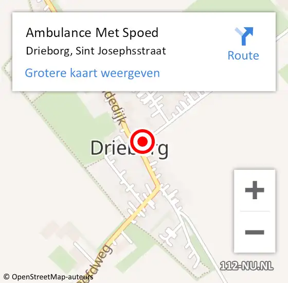 Locatie op kaart van de 112 melding: Ambulance Met Spoed Naar Drieborg, Sint Josephsstraat op 20 september 2018 12:09