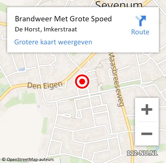 Locatie op kaart van de 112 melding: Brandweer Met Grote Spoed Naar De Horst, Imkerstraat op 20 september 2018 12:25