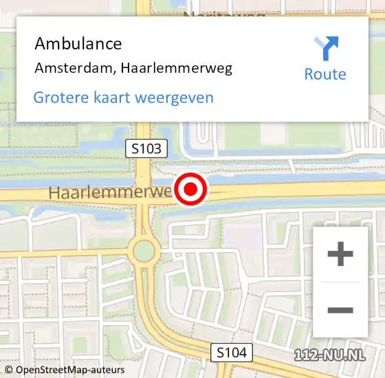 Locatie op kaart van de 112 melding: Ambulance Amsterdam, Haarlemmerweg op 20 september 2018 12:28