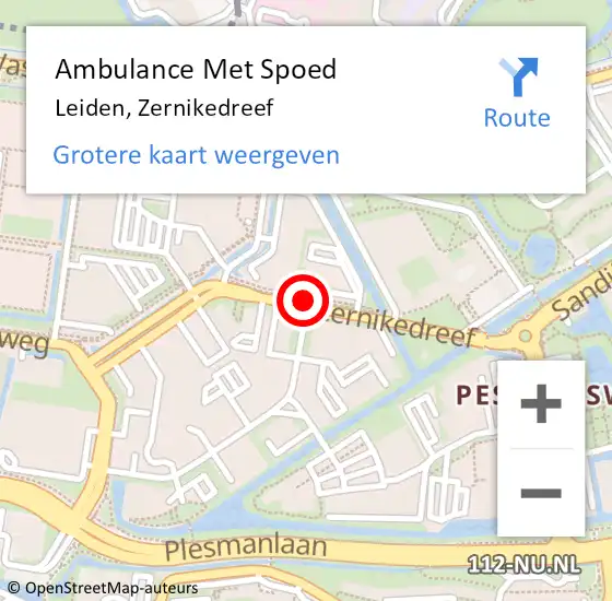 Locatie op kaart van de 112 melding: Ambulance Met Spoed Naar Leiden, Zernikedreef op 20 september 2018 12:51