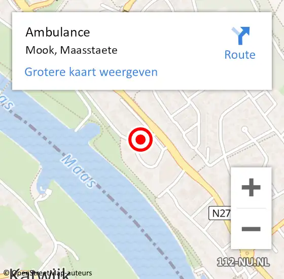 Locatie op kaart van de 112 melding: Ambulance Mook, Maasstaete op 20 september 2018 13:44