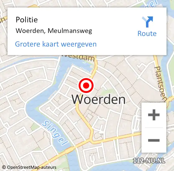 Locatie op kaart van de 112 melding: Politie Woerden, Meulmansweg op 20 september 2018 14:21