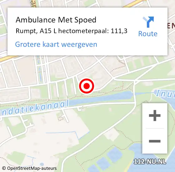 Locatie op kaart van de 112 melding: Ambulance Met Spoed Naar Rumpt, A15 L hectometerpaal: 111,3 op 20 september 2018 14:26