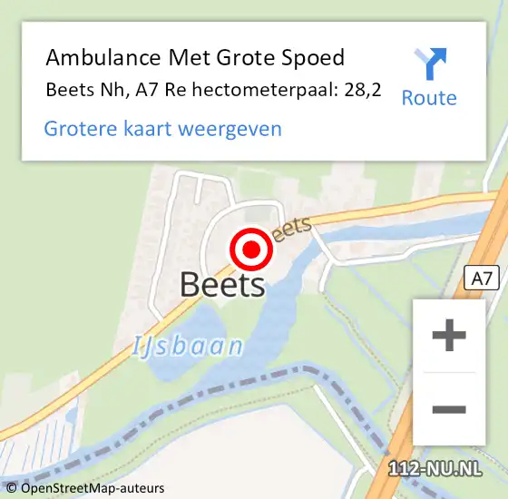 Locatie op kaart van de 112 melding: Ambulance Met Grote Spoed Naar Beets Nh, A7 Li op 9 maart 2014 17:11