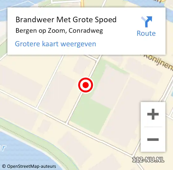 Locatie op kaart van de 112 melding: Brandweer Met Grote Spoed Naar Bergen op Zoom, Conradweg op 20 september 2018 15:26