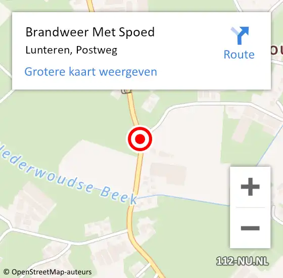 Locatie op kaart van de 112 melding: Brandweer Met Spoed Naar Lunteren, Postweg op 20 september 2018 16:23