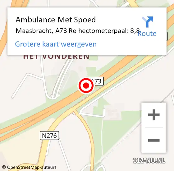 Locatie op kaart van de 112 melding: Ambulance Met Spoed Naar Maasbracht, A73 Re hectometerpaal: 8,8 op 20 september 2018 17:38