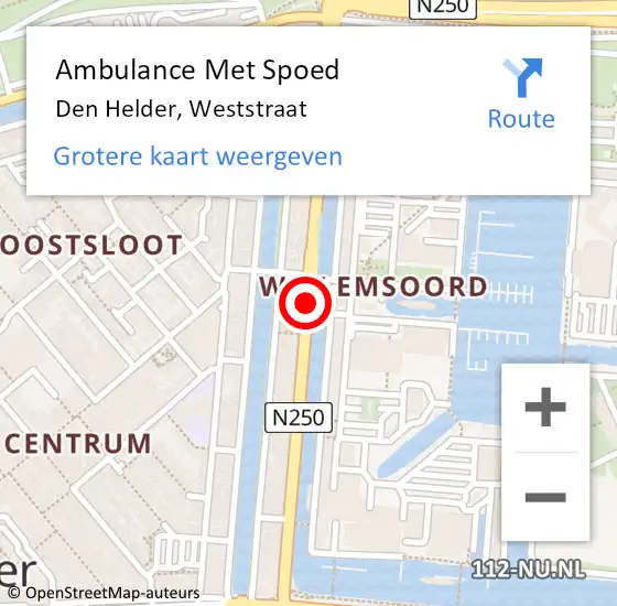 Locatie op kaart van de 112 melding: Ambulance Met Spoed Naar Den Helder, Weststraat op 20 september 2018 20:05