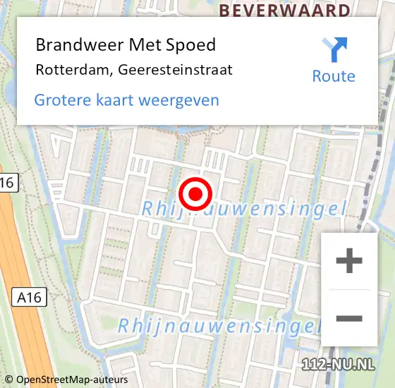 Locatie op kaart van de 112 melding: Brandweer Met Spoed Naar Rotterdam, Geeresteinstraat op 20 september 2018 21:08