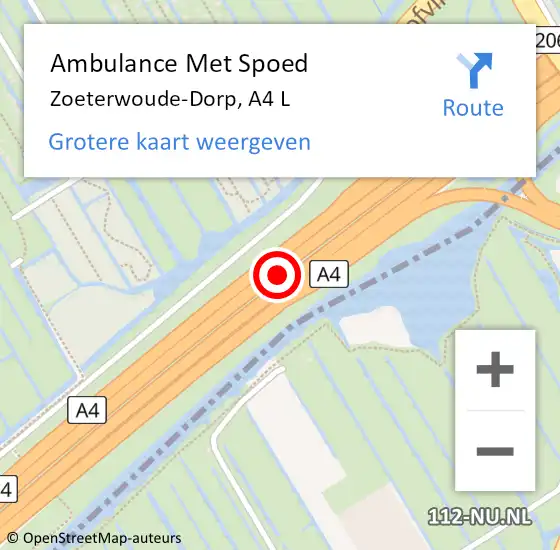 Locatie op kaart van de 112 melding: Ambulance Met Spoed Naar Zoeterwoude-Dorp, A4 L op 20 september 2018 22:19