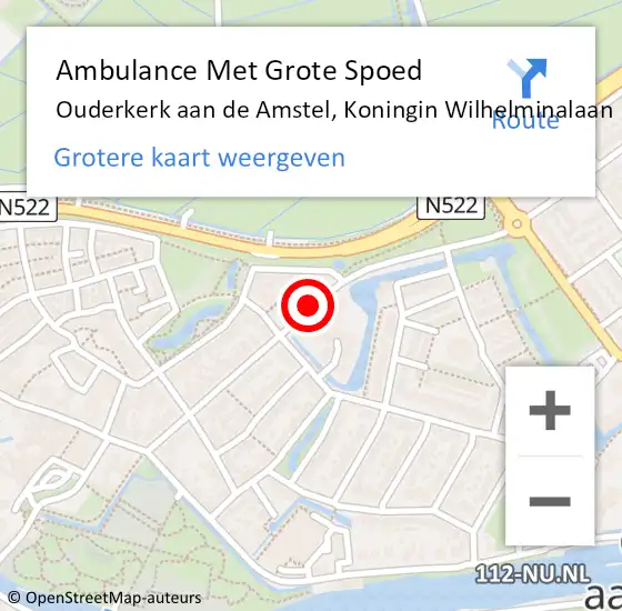 Locatie op kaart van de 112 melding: Ambulance Met Grote Spoed Naar Ouderkerk aan de Amstel, Koningin Wilhelminalaan op 21 september 2018 09:43