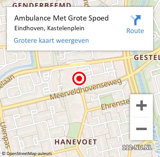 Locatie op kaart van de 112 melding: Ambulance Met Grote Spoed Naar Eindhoven, Kastelenplein op 21 september 2018 11:32