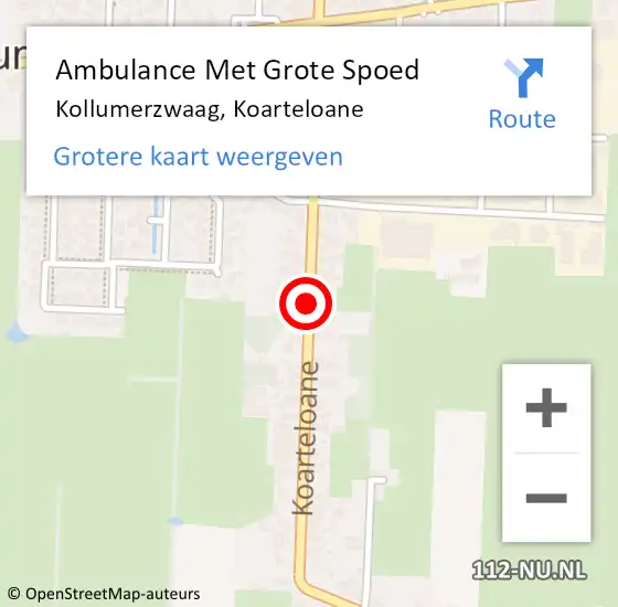 Locatie op kaart van de 112 melding: Ambulance Met Grote Spoed Naar Kollumerzwaag, Koarteloane op 21 september 2018 13:07