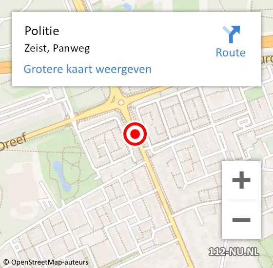 Locatie op kaart van de 112 melding: Politie Zeist, Panweg op 21 september 2018 13:52