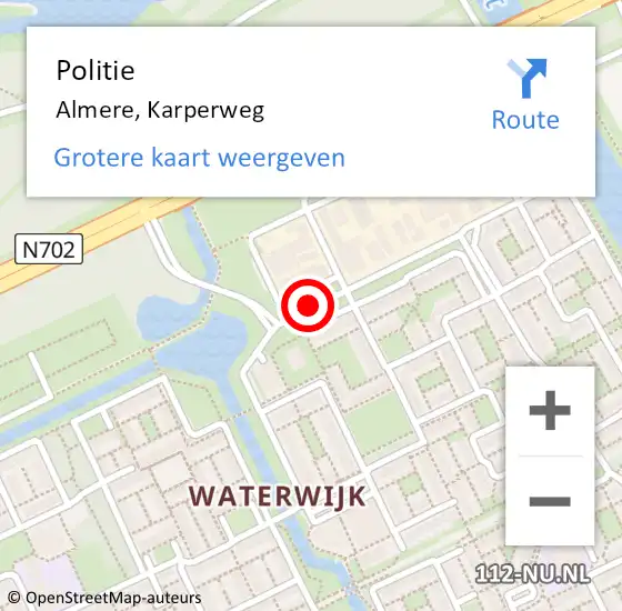 Locatie op kaart van de 112 melding: Politie Almere, Karperweg op 21 september 2018 13:55