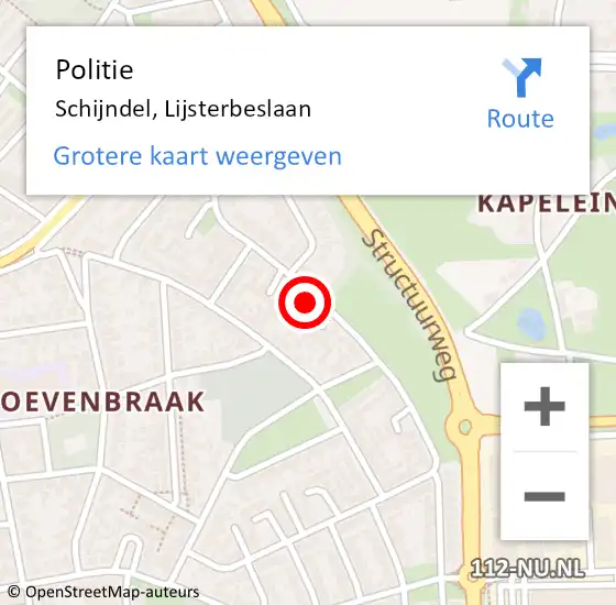 Locatie op kaart van de 112 melding: Politie Schijndel, Lijsterbeslaan op 21 september 2018 14:42