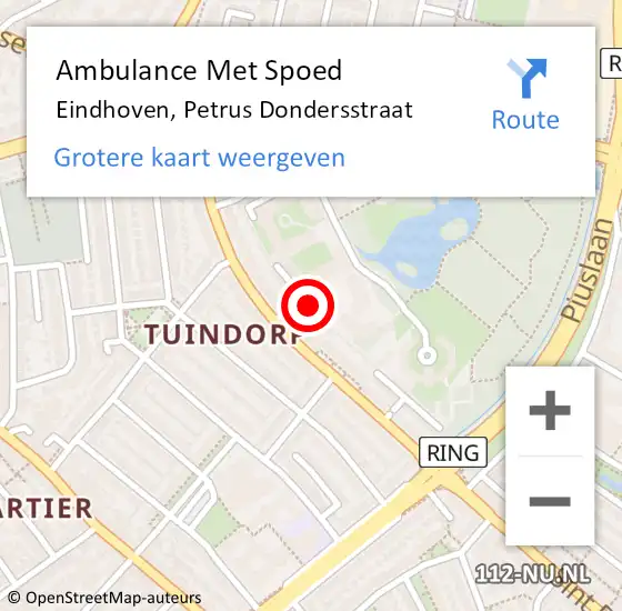 Locatie op kaart van de 112 melding: Ambulance Met Spoed Naar Eindhoven, Petrus Dondersstraat op 21 september 2018 15:14