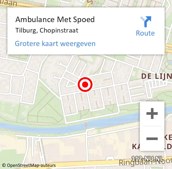 Locatie op kaart van de 112 melding: Ambulance Met Spoed Naar Tilburg, Chopinstraat op 21 september 2018 15:28