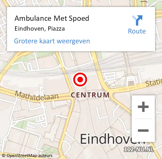 Locatie op kaart van de 112 melding: Ambulance Met Spoed Naar Eindhoven, Piazza op 21 september 2018 16:08