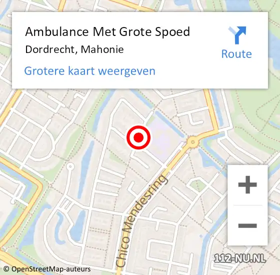 Locatie op kaart van de 112 melding: Ambulance Met Grote Spoed Naar Dordrecht, Mahonie op 21 september 2018 19:14