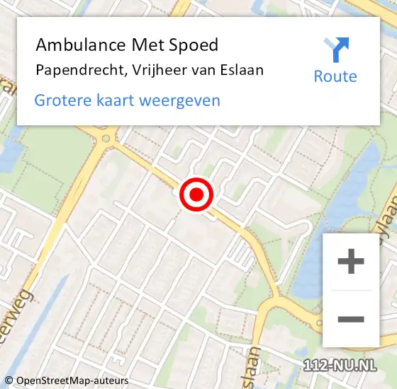 Locatie op kaart van de 112 melding: Ambulance Met Spoed Naar Papendrecht, Vrijheer van Eslaan op 21 september 2018 23:19