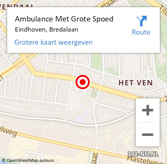 Locatie op kaart van de 112 melding: Ambulance Met Grote Spoed Naar Eindhoven, Bredalaan op 22 september 2018 03:38