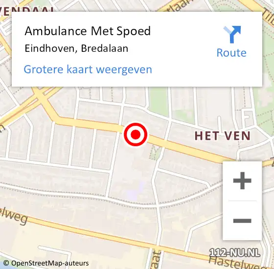 Locatie op kaart van de 112 melding: Ambulance Met Spoed Naar Eindhoven, Bredalaan op 22 september 2018 03:59