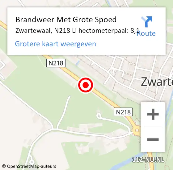 Locatie op kaart van de 112 melding: Brandweer Met Grote Spoed Naar Zwartewaal, N218 Li hectometerpaal: 8,1 op 22 september 2018 04:04