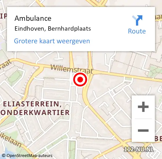 Locatie op kaart van de 112 melding: Ambulance Eindhoven, Bernhardplaats op 22 september 2018 08:09