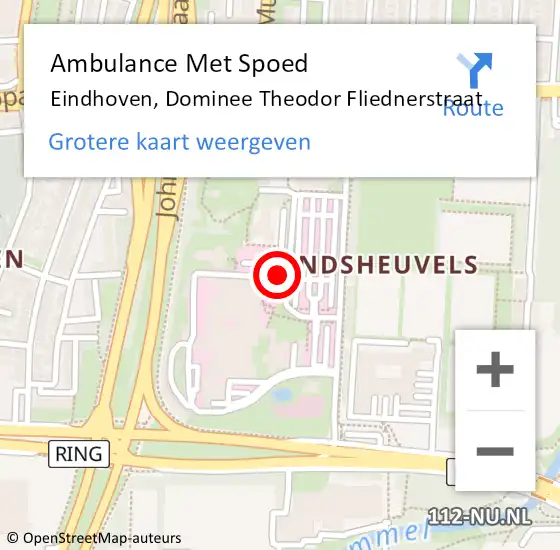 Locatie op kaart van de 112 melding: Ambulance Met Spoed Naar Eindhoven, Dominee Theodor Fliednerstraat op 22 september 2018 09:08