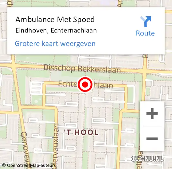 Locatie op kaart van de 112 melding: Ambulance Met Spoed Naar Eindhoven, Echternachlaan op 22 september 2018 10:38