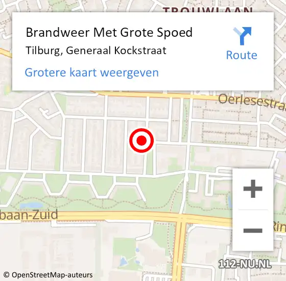 Locatie op kaart van de 112 melding: Brandweer Met Grote Spoed Naar Tilburg, Generaal Kockstraat op 22 september 2018 10:53