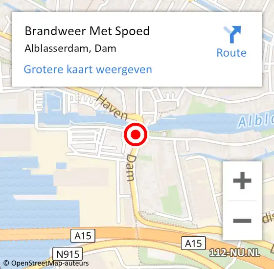 Locatie op kaart van de 112 melding: Brandweer Met Spoed Naar Alblasserdam, Dam op 22 september 2018 12:12